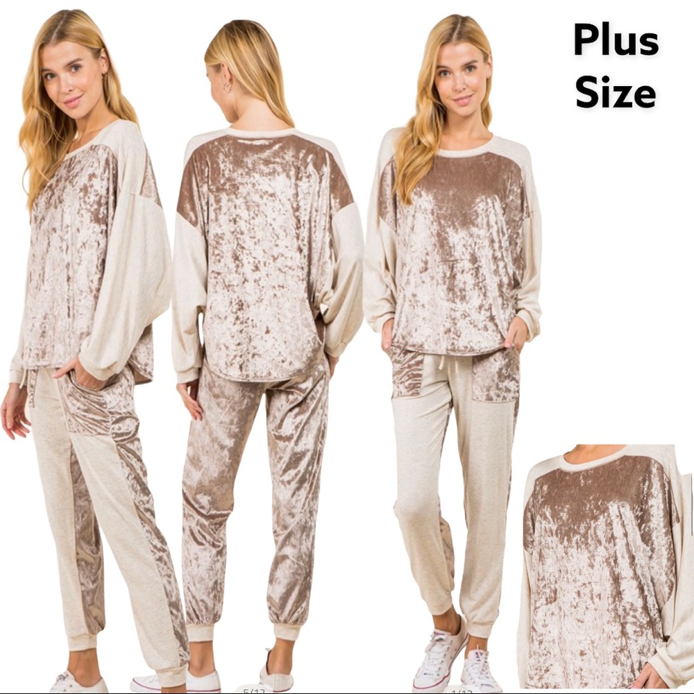 Champagne Ice Velvet 2 Piece Set-Plus size